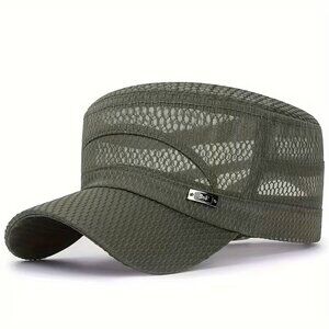 Green Men Women Mesh Military Cap Summer Cadet Hat Adjustable Breathable